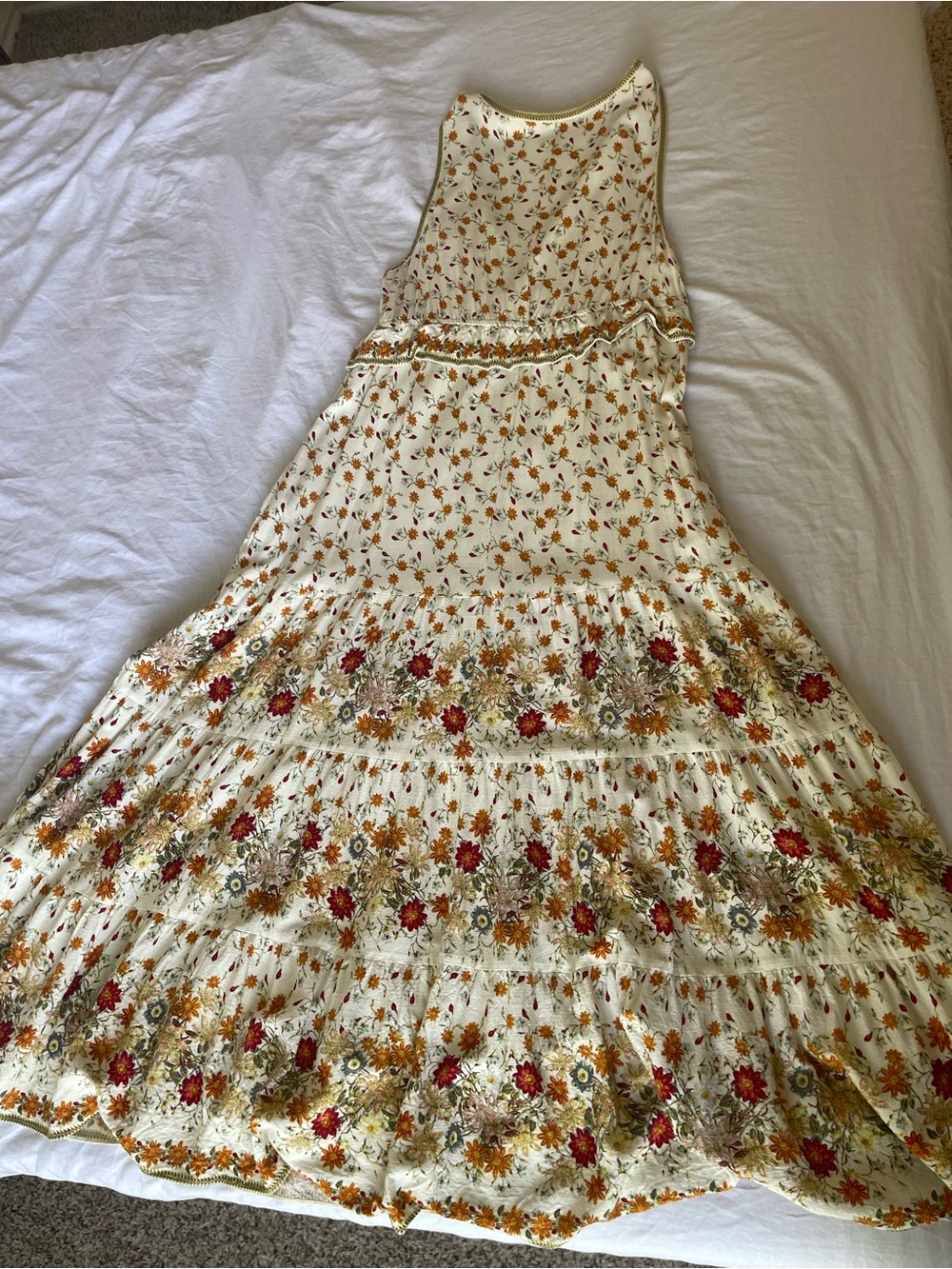 Max Studio Cream Floral V-Neck Dress with Multicolor Trim - Picture 4 of 8